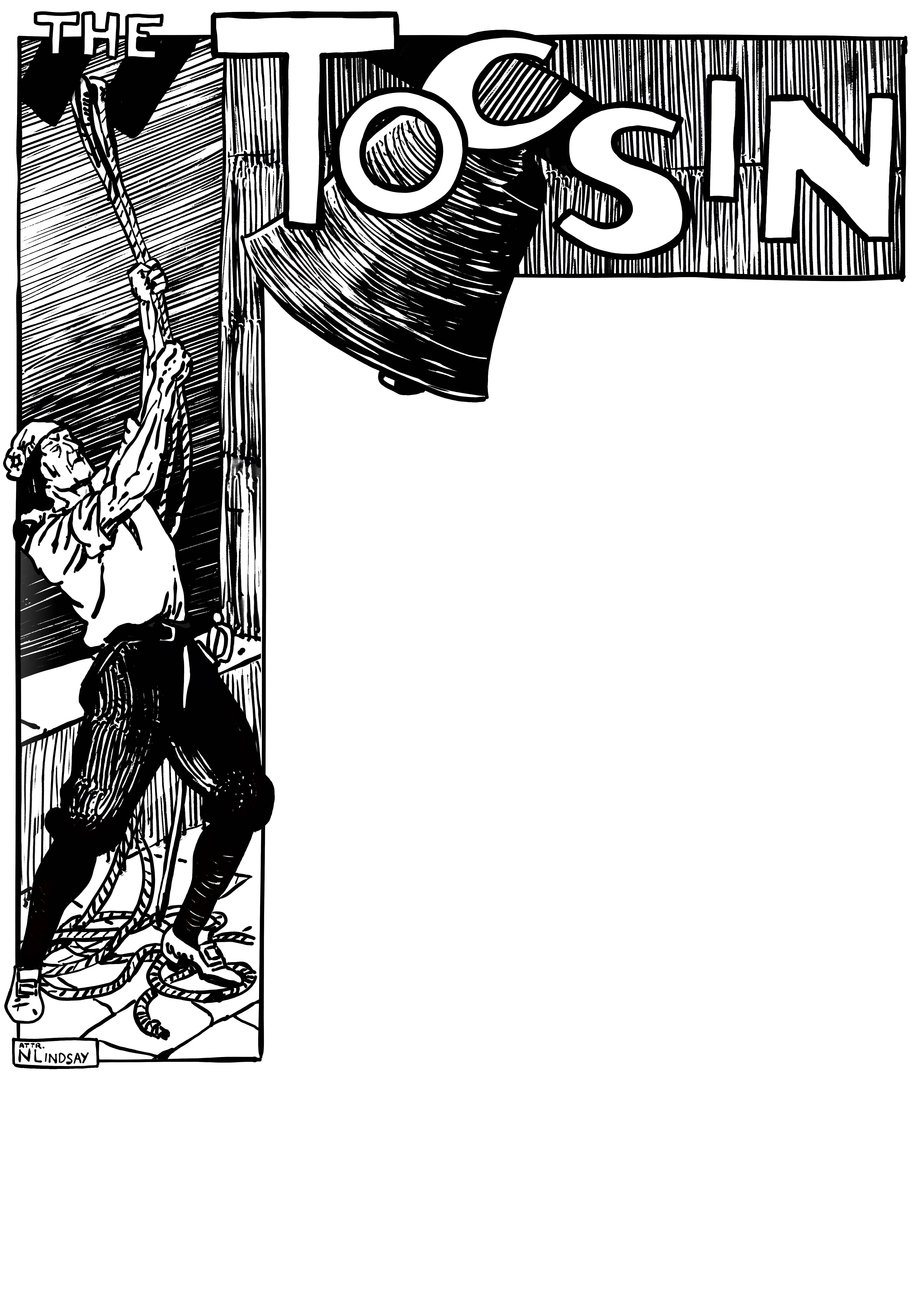 The Tocsin — a bell-ringer sounding the alarm, attr. N. Lindsay